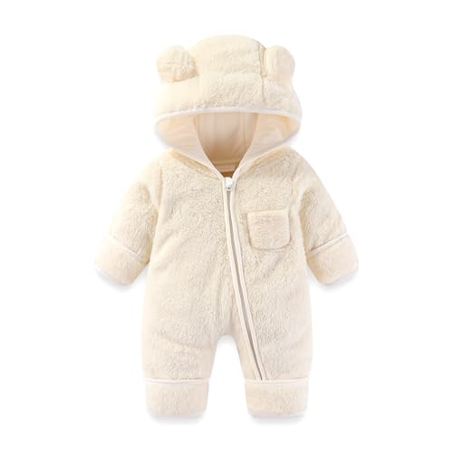 Newborn Baby Bear Outfit With Fold-Over Mittens and Footies 0-3 Months Girls Boys Winter Thickened Fleece Clothes