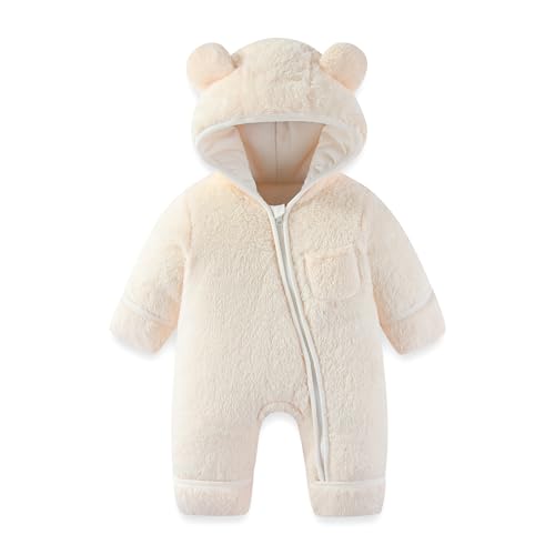 Newborn Baby Bear Outfit With Fold-Over Mittens and Footies 0-3 Months Girls Boys Winter Thickened Fleece Clothes
