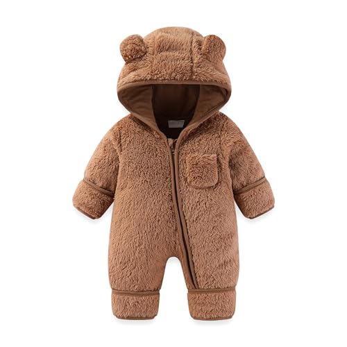Newborn Baby Bear Outfit With Fold-Over Mittens and Footies 0-3 Months Girls Boys Winter Thickened Fleece Clothes