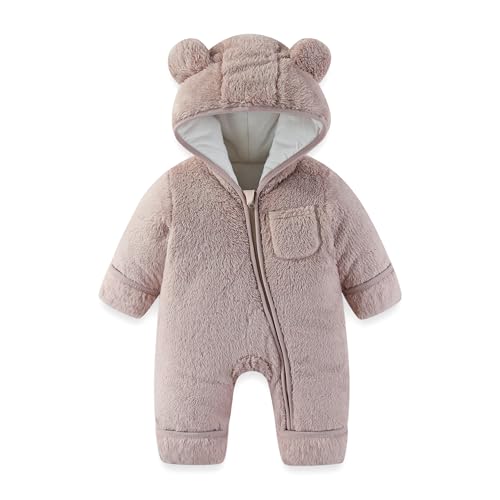 Newborn Baby Bear Outfit With Fold-Over Mittens and Footies 0-3 Months Girls Boys Winter Thickened Fleece Clothes
