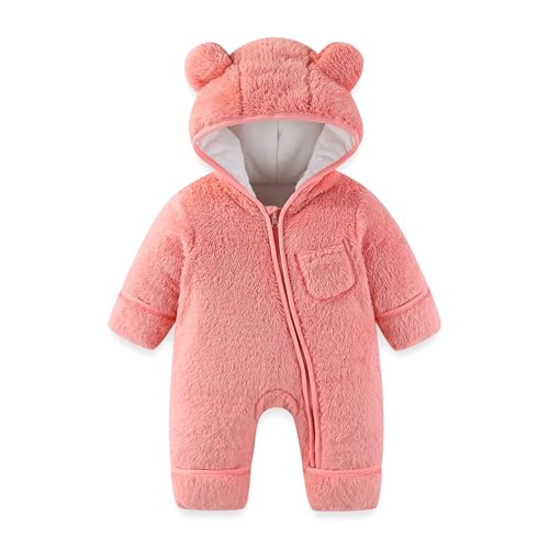Newborn Baby Bear Outfit With Fold-Over Mittens and Footies 0-3 Months Girls Boys Winter Thickened Fleece Clothes