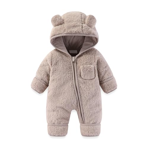 Newborn Baby Bear Outfit With Fold-Over Mittens and Footies 0-3 Months Girls Boys Winter Thickened Fleece Clothes