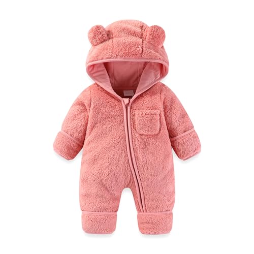 Newborn Baby Bear Outfit With Fold-Over Mittens and Footies 0-3 Months Girls Boys Winter Thickened Fleece Clothes