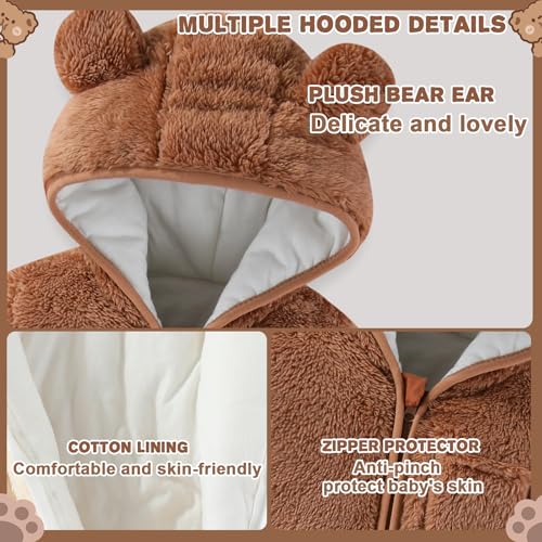 Newborn Baby Bear Outfit With Fold-Over Mittens and Footies 0-3 Months Girls Boys Winter Thickened Fleece Clothes