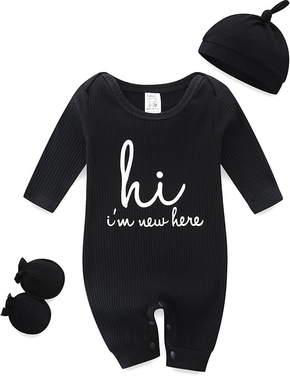 Baby Romper with Baby Mittens & Newborn Hats Footless Long Sleeve