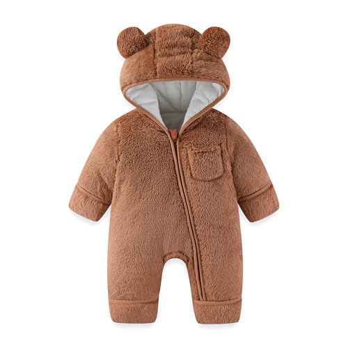 Newborn Baby Bear Outfit With Fold-Over Mittens and Footies 0-3 Months Girls Boys Winter Thickened Fleece Clothes