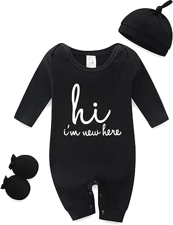 Baby Romper with Baby Mittens & Newborn Hats Footless Long Sleeve