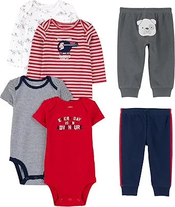 Carter's unisex-baby 6-piece Bodysuits (Short and Long Sleeve) and Pants Set