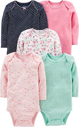 Carter's Baby Girls' Long-Sleeve Bodysuit, Pack of 5